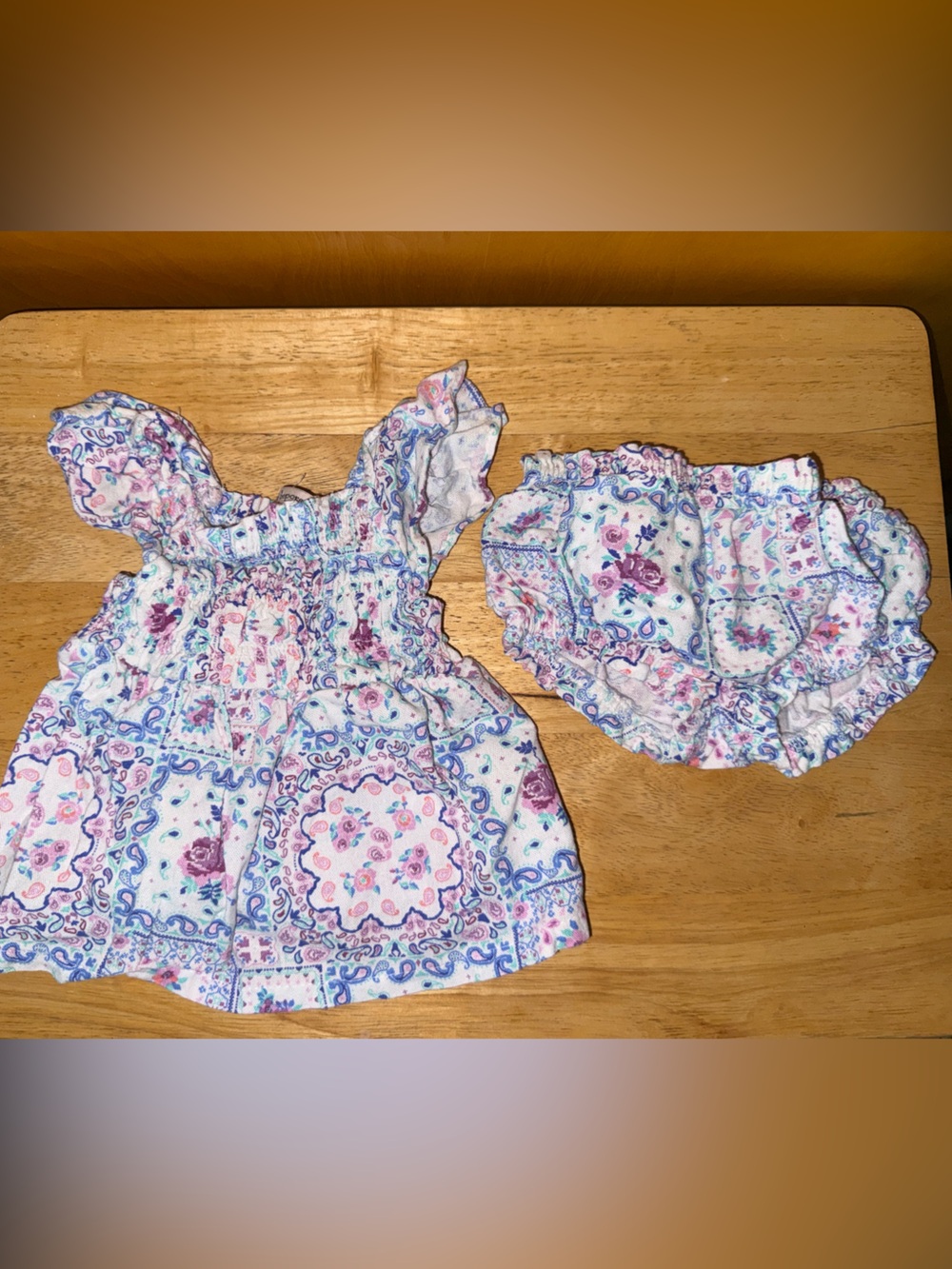 Floral Ruffle Baby Dress and Bloomers - Pink & Blue